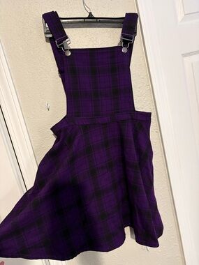 Hot Topic Purple & Black Plaid Pinafore Skirt Dress